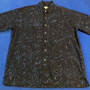 Mens Johari West Hawaiian Blue Jungle Gray Button Down Pocket Short Sleeve Sz L